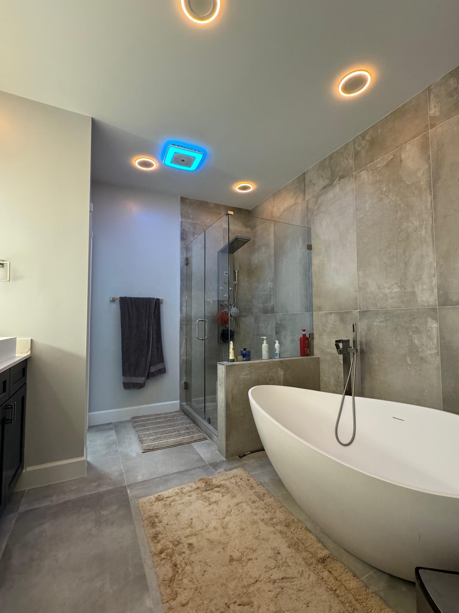 West Palm Beach bathroom with a freestanding tub and illuminated shower