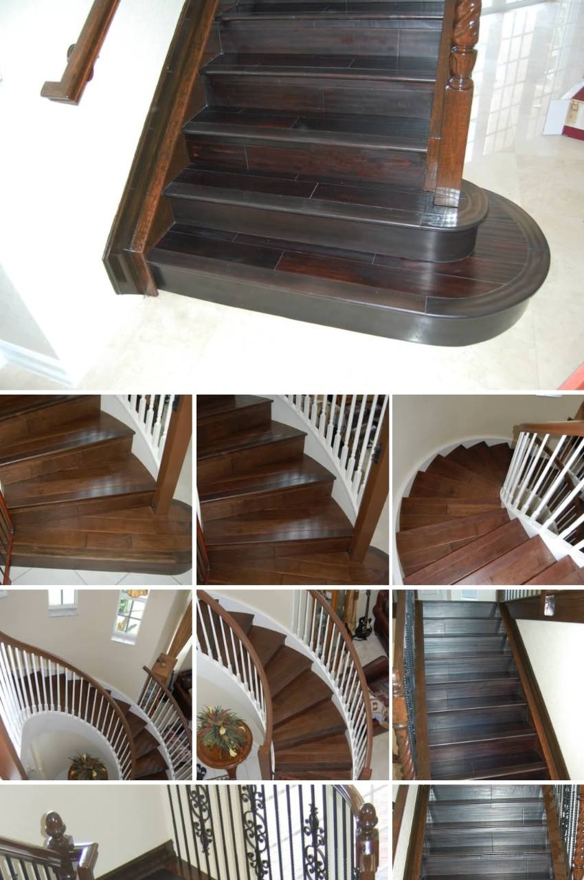 A portfolio collage showing curved and straight staircase details